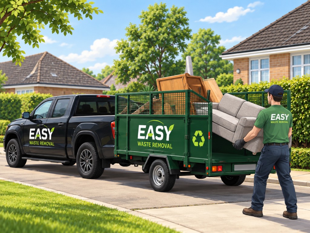 Man with a van loading furniture into Easy Waste trailer